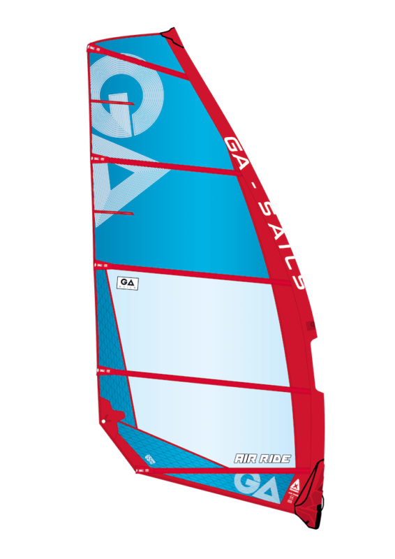 Foiling enthusiasts will admire the Air Ride, which combines the benefits of a high aspect design with outstanding lightness and maneuverability. A cleverly designed panel layout eliminates unnecessary seams, which leads to reduced weight and increased durability. The Dacron luff panel provides perfect load distribution and easy to handle power generation in light winds. Smooth batten rotation, maximum control and increased performance were achieved by refining the Air Ride's luff curve and implementing a one-piece mast sleeve, which enhances lightness and optimizes stretch. The high aspect design increases efficiency and low-end power, which allows you to take-off incredibly early. Easy handling, controllability and a balanced feeling motivate you to accelerate and fly above the water surface at high speed. The Air Ride is the right choice for windsurf foiling at all skill levels with its mix of easy-to-use characteristics and incredible performance potential.